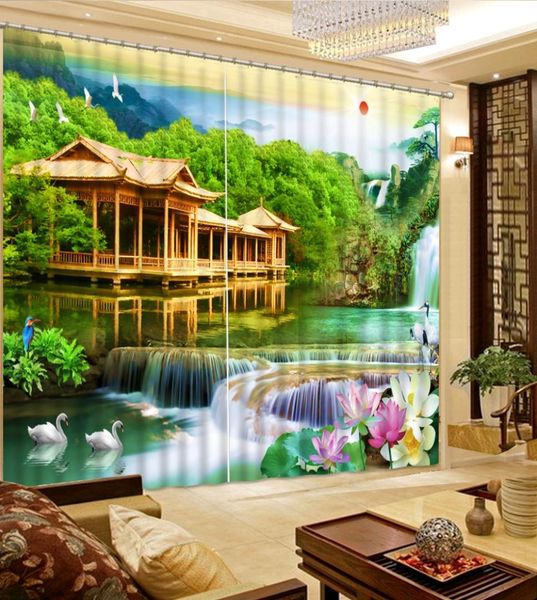 

window curtains lake scenery blackout curtains living room room bedroom window grommet 3d