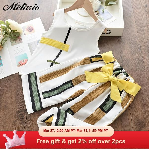 

melario girls clothing set летняя мода топ и полосатые брюки 2шт наряды baby girl детская одежда детская одежда, White