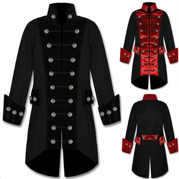 

puimentiua plus size winter windproof pockets overcoat men trim steampunk male long sleeve gothic style trench casual coat 3xl, Tan;black
