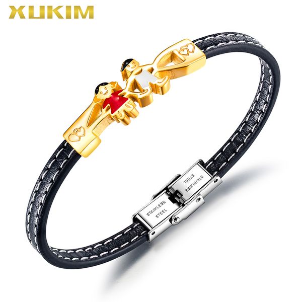 

xukim jewelry leather bracelet men lover stainless steel bracelet & bangle 2020 punk jewelry dropshipping kbo248, Black