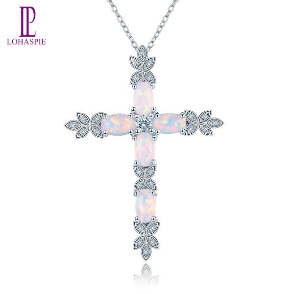 

created opal solid 925 sterling silver crosss pendant necklace for women gift with 18 inches chain fine fashion real gemstone lady jewelry, Black