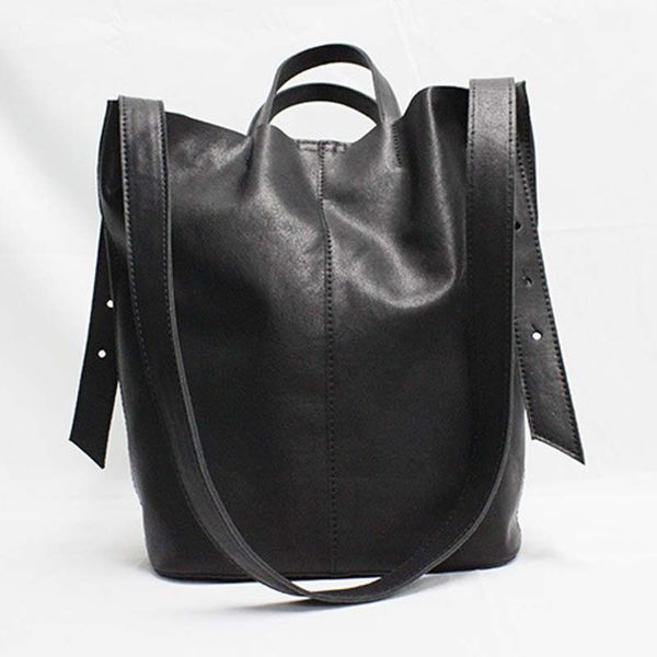 

aetoo 2019 new retro literary solid simple genuine leather shoulder bag wild fashion leather handbag large capacity bucket bag