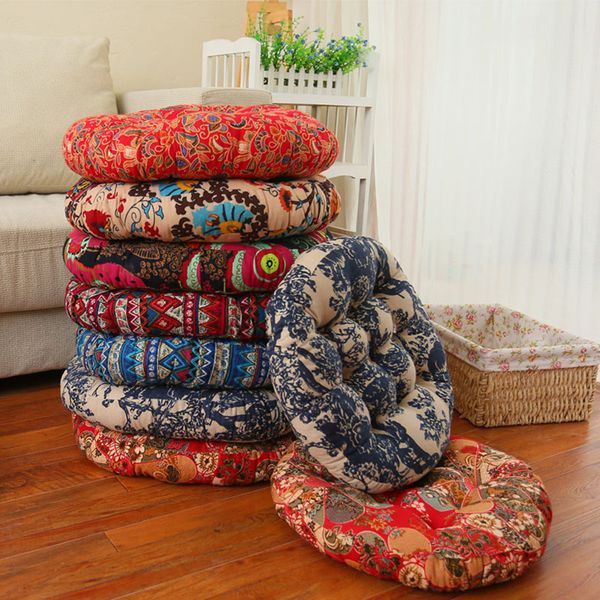 

thick cotton and linen round pad futon mat cushion fabric floating window mat bohemian fat tatami yoga