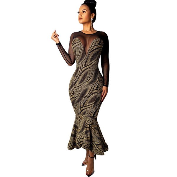 

women mesh long sleeve bodycon maxi dress formal cocktail wedding party ankle-length elegant celebrity wiggle mermaid dress, Black;pink