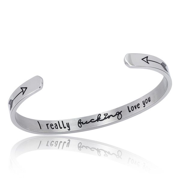 

6mm letters engraved bracelet cuff open bracelet inspirational stainless steel for women ladybro friends friendship gift jewelry, Black