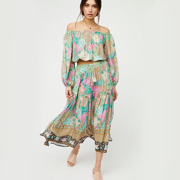 

women's two piece pants khalee yose cloud dancer set crop maxi skirt women boho hippie summer beach suit sets, White