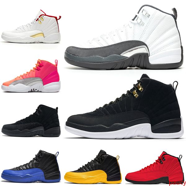 

12 dark grey game royal basketball shoes 12s reverse taxi wings mens trainers sports sneakers 7-13