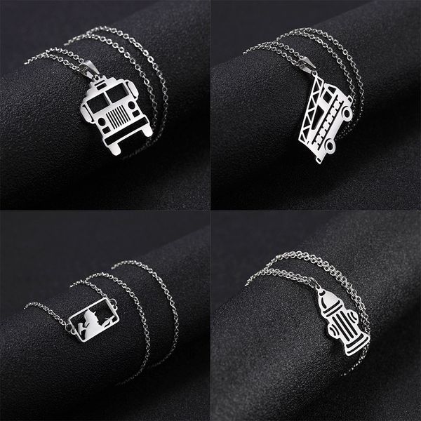 

eueavan 10pcs/lot bus truck mining fire hydrant stainless steel necklace role chain necklaces women men gift fashion wholesale, Silver