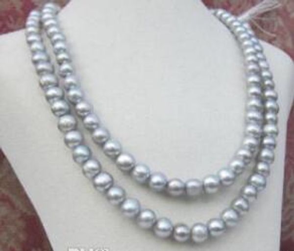 

new fine pearl jewelry 7-8mm tahitian silver gray pearl necklace 36inch sweater chain