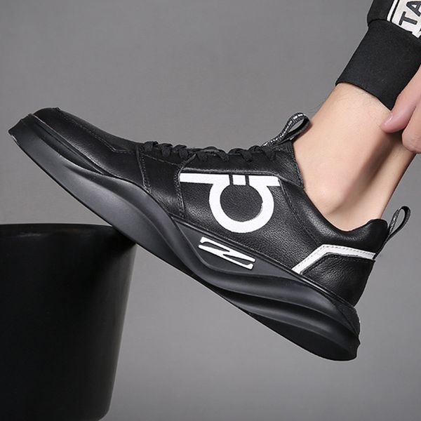 

qwedf brand leather men casual shoes autumn fashion sneakers footwear soft rubber male flats shoe white mens shoes sales f8-76, Black