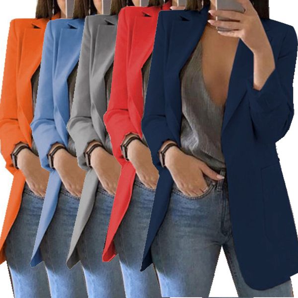 

plus size women slim suit casual blazer jacket outwear career long coat, White;black