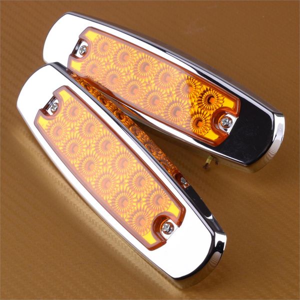 

citall new 2pcs 12v 12 led amber car sealed side marker clearance light chrome fish shape trailer truck rvs 0.06*12w