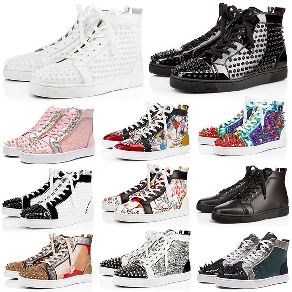 

luxury designer shoes for mens women casual chaussures triple black white red rivet spike suede leather flats bottoms sneakers 36-47 t05