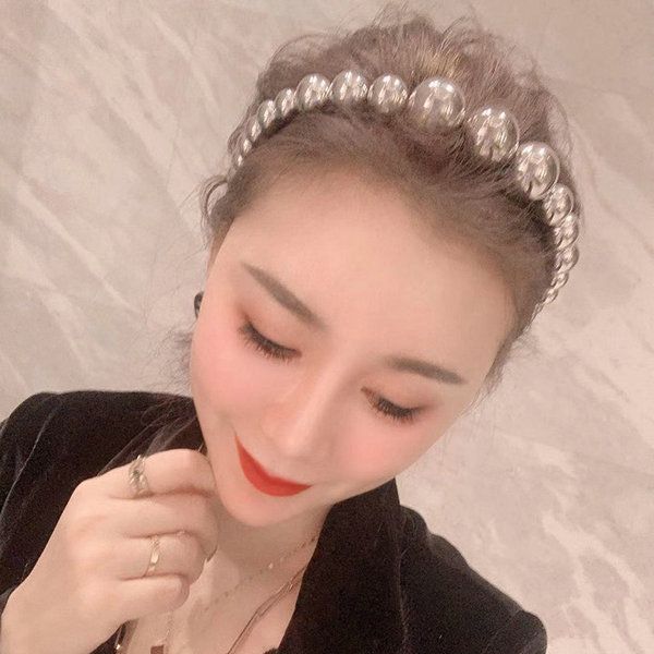 

factory direct sweet simple pearl hair hoop popular female travel makeup hair bundle exquisite princess style hair hoop headband wholesale, Black;brown