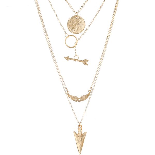 

fashion-new european and american fashion jewelry fashion personality baitao women's necklace multi-layer wing wafer pendant set neckla, Silver