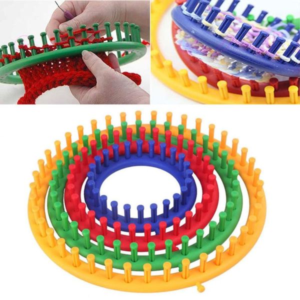 

4 size colorful knitting loom set knitting machine round circle hat knitter wool yarn needles hook sewing tools for hats scarves, Black