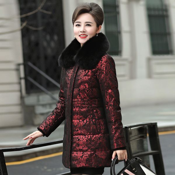 

19 new style women's down jacket middle-aged fashion winter thickening large fur collar warm coat grandma-mid-length, Black;white