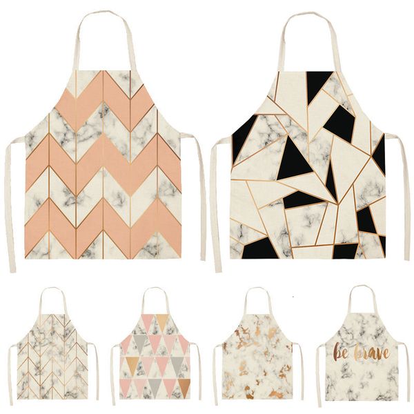 

1pc cotton linen kitchen apron geometric printed sleeveless pinafore brief women home cooking baking waist bib 53*65cm wql0150