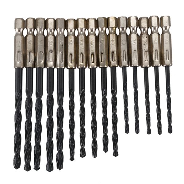 

15 pcs high speed steel titanium coated drill bits set 3 4 5 mm hex shank