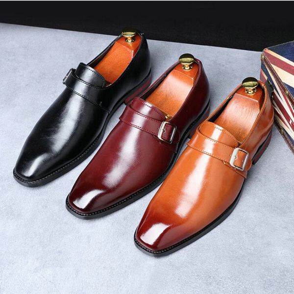 

new men's dress shoes handmade office business wedding mens leather monk shoes black brown luxury lace up formal oxfords a51-66