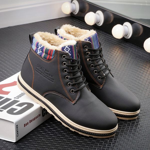 

new 2019 winter shoes men boots warm cotton shoes men snow ankle boots cold winter male fotowear non-slip a1974, Black