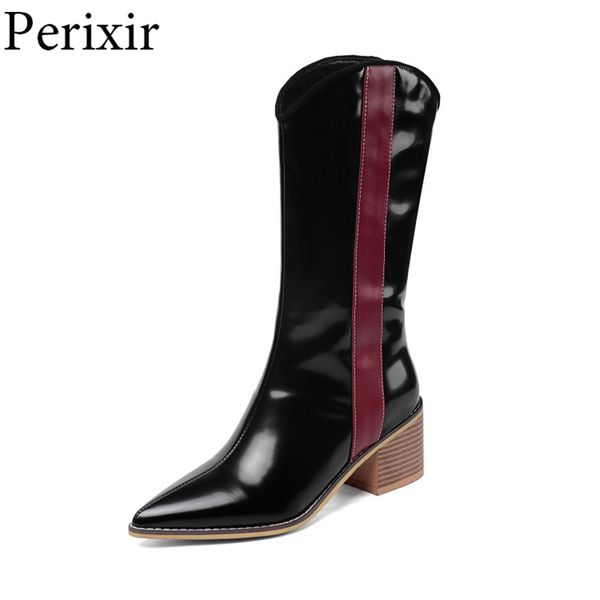 

2019 autumn microfiber leather women's knee high boots pointed toe western cowboy boots women wedges riding runway black