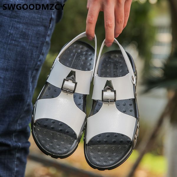

genuine leather sandal for men shoes men open shoes outdoor sandal beach man sandals 2019 summer sendal sepatu pria, Black