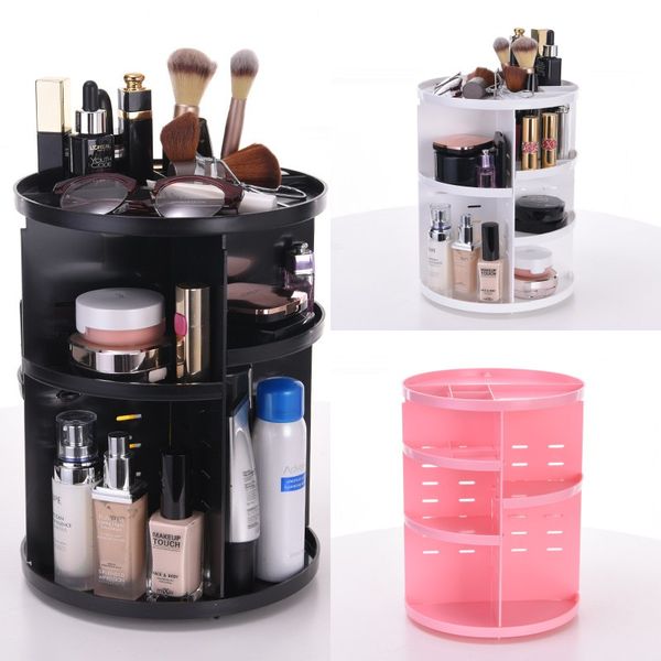 Scatola di immagazzinaggio cosmetica rotativa di rotazione di 360 gradi di plastica Scatola di immagazzinaggio di trucco pieghevole dell'organizzatore di trucco Desktop 3 colori