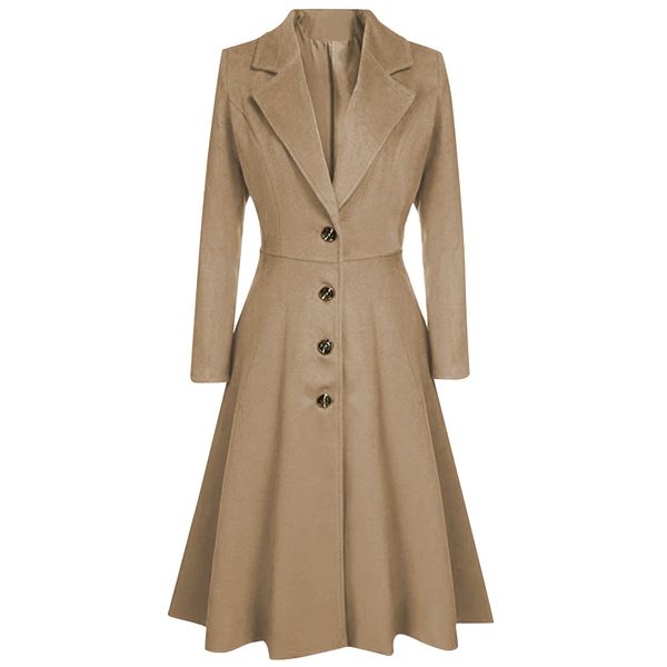 

chamsgend 2019 winter women coats long style lapel button trench coat women winter warm long peacoat outwear elegant female, Black