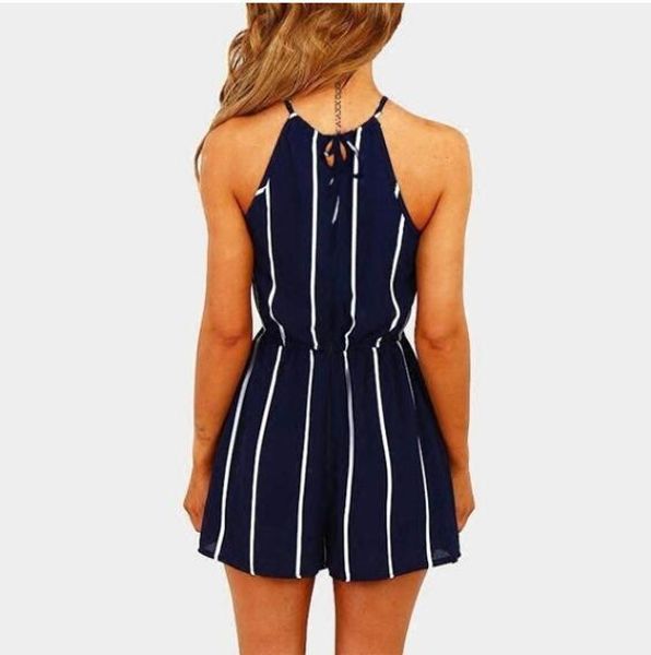 

women halter striped jumpsuit wide leg pants casual rompers fashion shorts plus size, Black;white