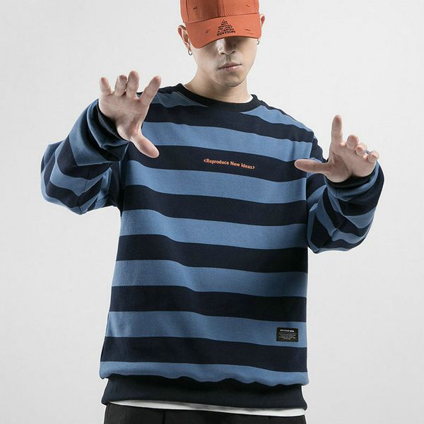 

streetwear striped sweatshirt men cotton casual autumn new mens hoodies, Black