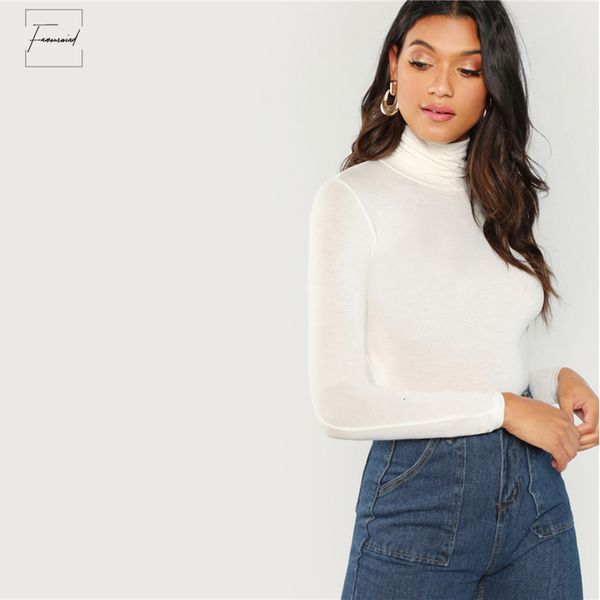 

t shirt minimalist turtleneck slim fit workwear long sleeve solid pullovers tee women white autumn tee