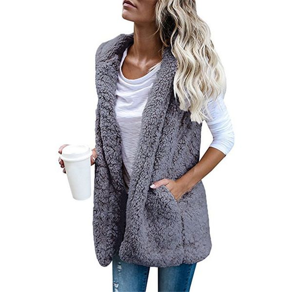 

women fleece cardigan sweater fluffy hooded plus size 5xl sherpa vest female autumn winter hooded streetwear, White