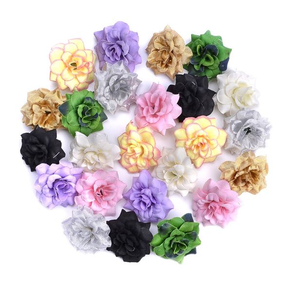 

10pcs 4.5cm gold mini artificial silk rose flowers heads diy scrapbooking garland fake flower for wedding decorative
