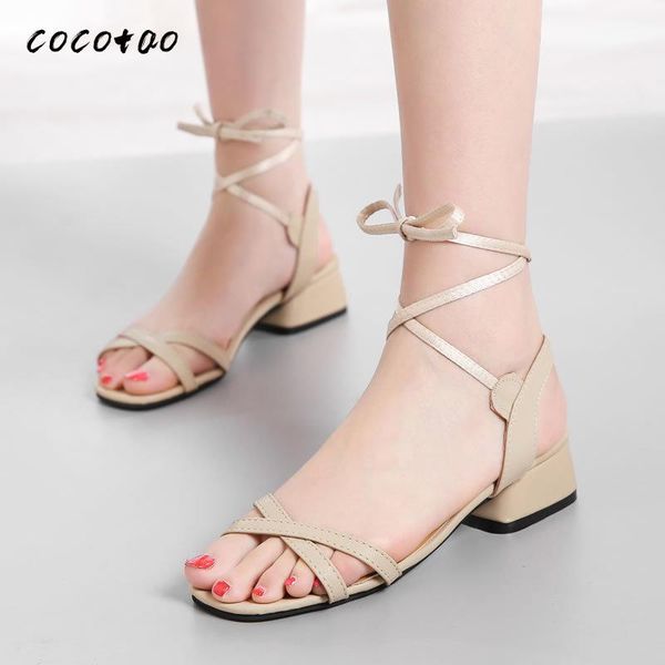 

high-heeled sandals women 2020 summer korean version of the thick with cross word strap roman style open toe sandals, Black