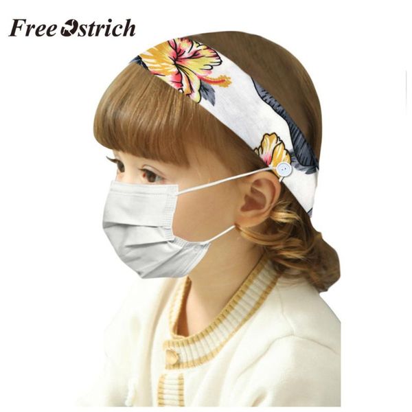 

ostrich 2020 elastic hairband children girls flower protect ears headband with button anti-restraint summer sports headband, Slivery;white