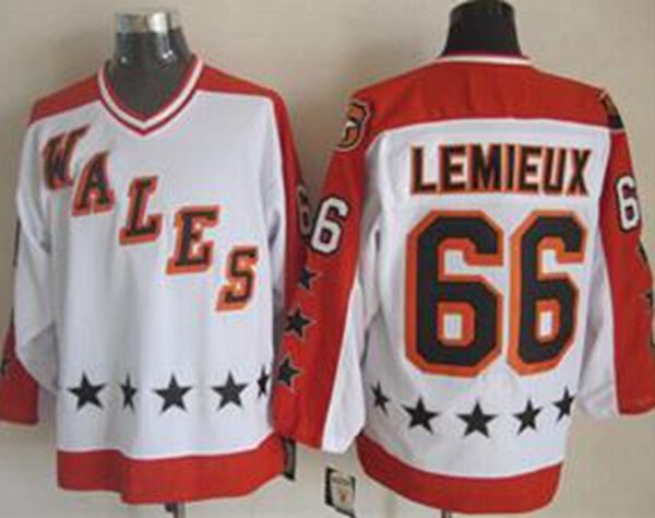 

1986 all star white wales mario lemieux hockey jerseys vintage white #66 mario lemieux stitched shirts m-xxxl, Black;red
