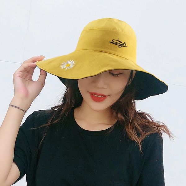 

fisherman summer female screen shade cotton big fisherman sun eaves double-sided daisy sun hat leisure travel dry breathable hat, Blue;gray
