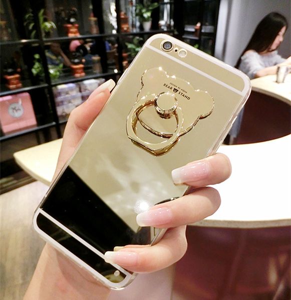 

for iphone iphone xs max iphone xr 6s 7 8 plus x cases cute bear phone holder mirror tpu electroplating back cover shell