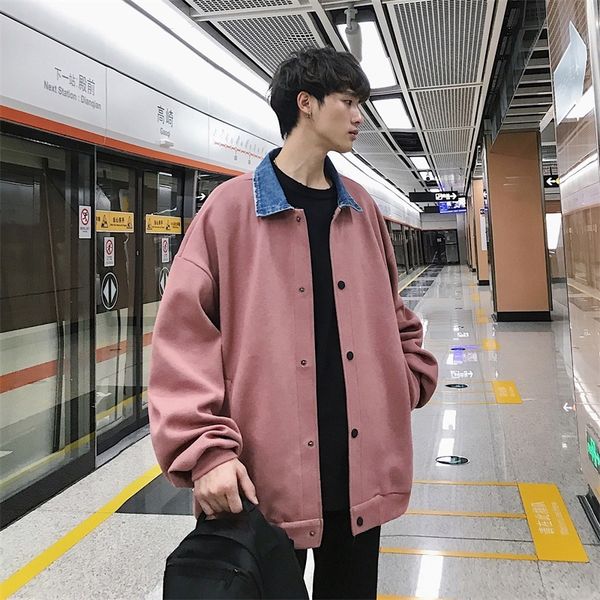 

2019 spring and summer the new listing korean men's fashion couple casual denim collar wild loose sports jacket time limited, Black;brown