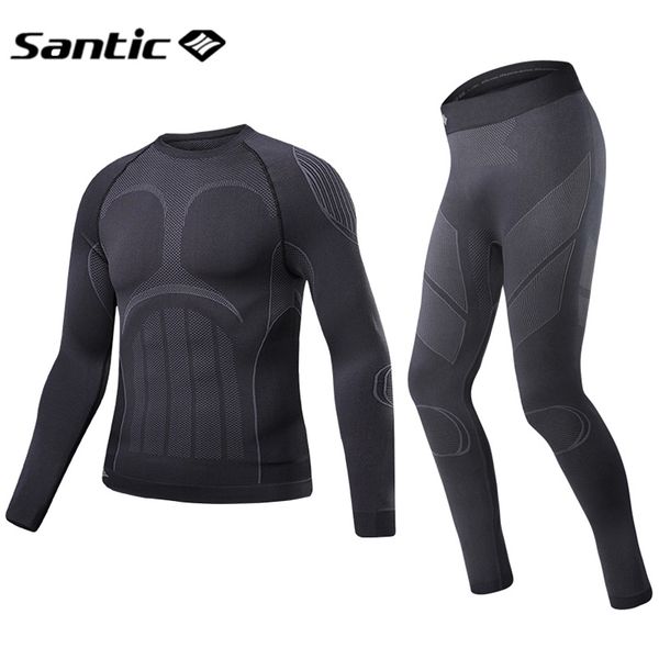 

santic winter cycling base layer long sleeve fleece thermal breathable underwear men running ski skinsuit sport fitness clothing, Black;red