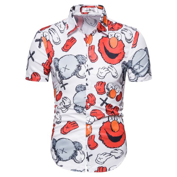 

social shirt men personality print short sleeve slim male hawaii beach casual sports shirts summer new 2020, White;black