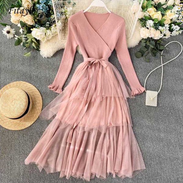 

fitaylor новых женщины тюль платье весна высокой талия сетка платье v-образный вырез асимметричного плиссе сладкие женские тонкие сказочные, Black;gray