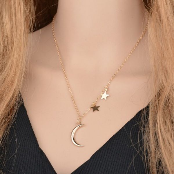 

fashion gold color new summer style cute charm stars moon pendant necklace for women choker necklace jewelry gift n24, Silver