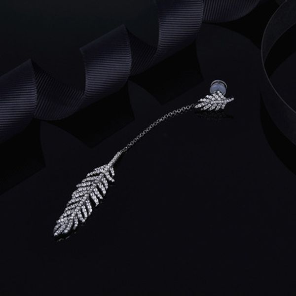 

wholesale-yellow silver mono feather long earring, Golden