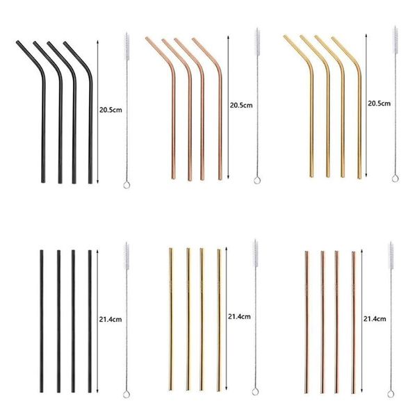 

5pcs/set reusable metal straw eco friendly stainless cleaning kitchen straw steel with drinking tool party brush supp t5c9