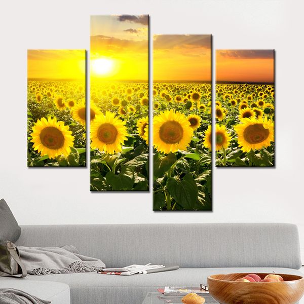

no frame wall pictures for living room 4 pieces sunflower oil canvas painting scnery pictures posters and pints landscape