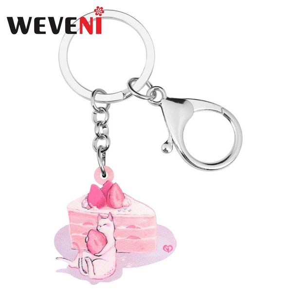 

weveni acrylic valentine's day strawberry cake cat key chains rings bag car purse decoration keychain for women girls teens gift, Silver