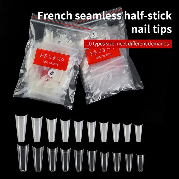 

500pcs nail tips french fake nails half cover flat shape nails nail artficial tip resin fingernail tip h063, Red;gold