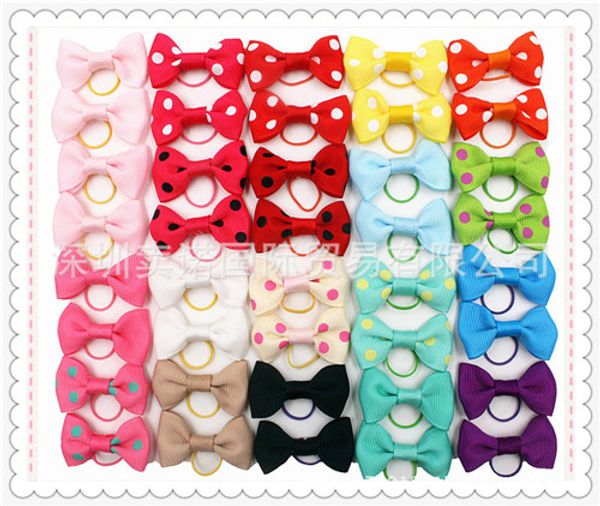 

random dog hair bow with rubber band rhinestone pet grooming products mix colors varies patterns pet hair bows
